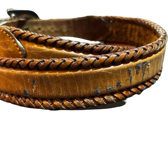Vintage 1991 Brown Leather Belt with Silver Buckle - Picture 3 of 6